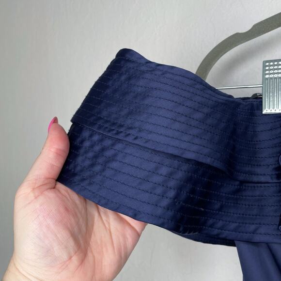 Bardot Athena Frill Off the Shoulder Navy Blue Satin Ruffle Mini Dress 10 Large - Picture 6 of 16